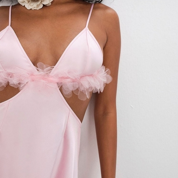 New!For Love And Lemons Pink Floral Trim Slip‎ Dress - Picture 4 of 16